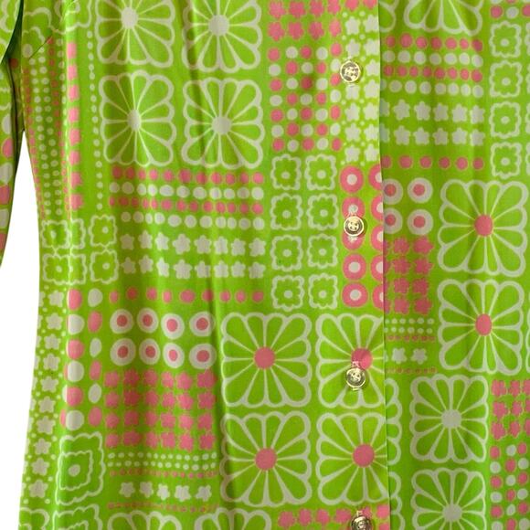 Vintage 70s Womens‎ Button Tunic Top Sz S Green Flower Power Twiggy Mod - Picture 4 of 14